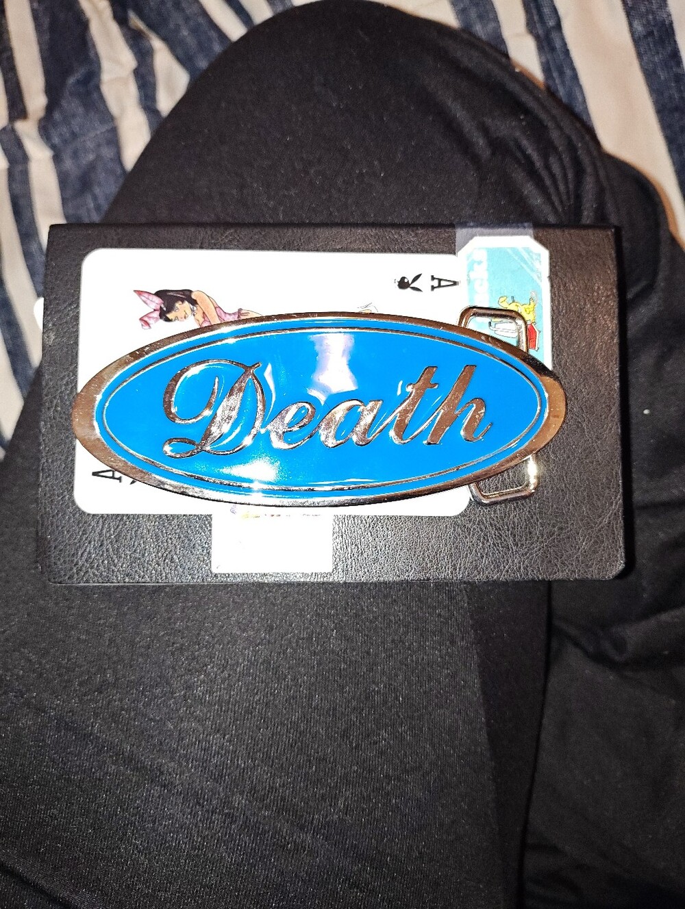 "Death" Belt Buckle Resembling Ford Logo